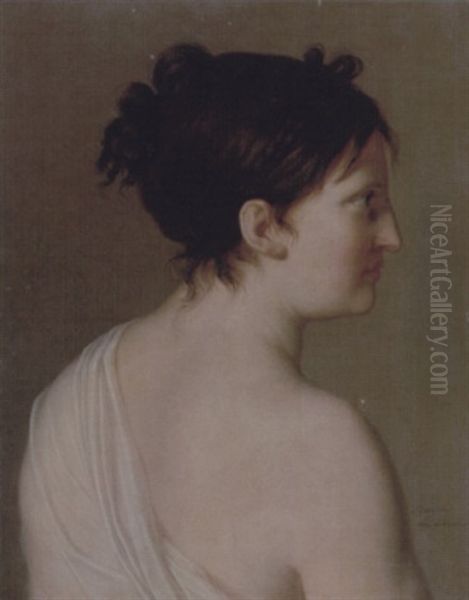 A Young Woman In Profile, Wearing A White Robe Oil Painting by Elise Bruyere