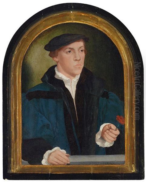 Portrait Of A Young Man With A Carnation, Oil Painting by Bartholomaeus Bruyn the Elder