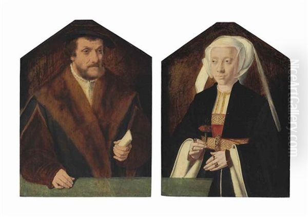 Portrait Of Chancellor Balthasar Von Kerpen; And Portrait Of A Lady, His Wife (pair) Oil Painting by Bartholomaeus Bruyn the Elder