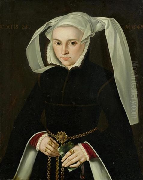 Portrait Of A Young Woman At The Age Of 25 Oil Painting by Bartholomaeus Bruyn the Elder