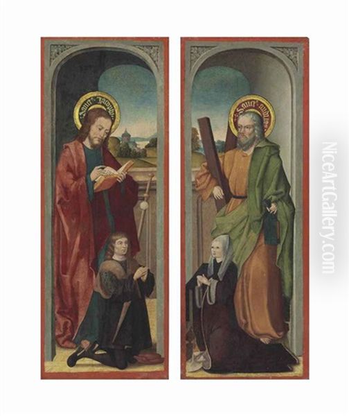 Saint James With A Male Donor; Saint Andrew With A Female Donor (pair) Oil Painting by Bartholomaeus Bruyn the Elder