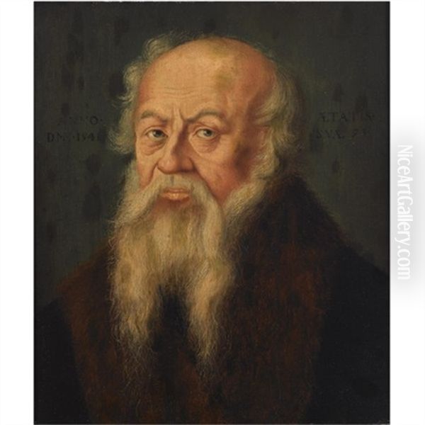 A Portrait Of A Bearded Old Man, Aged 73, Bust Length Oil Painting by Bartholomaeus Bruyn the Elder