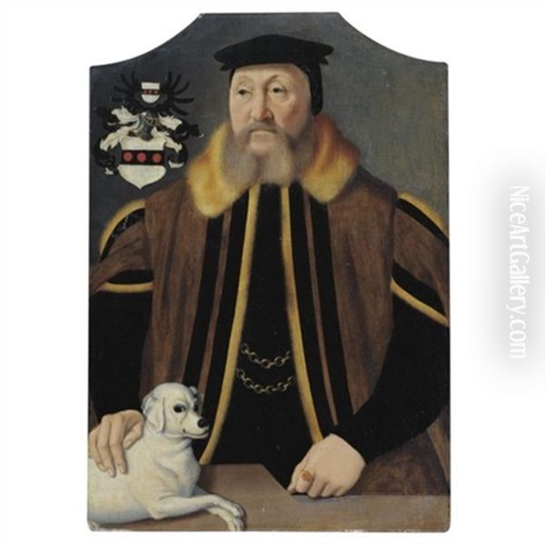 Portrait Of A Gentleman With His Dog Oil Painting by Bartholomaeus Bruyn the Elder