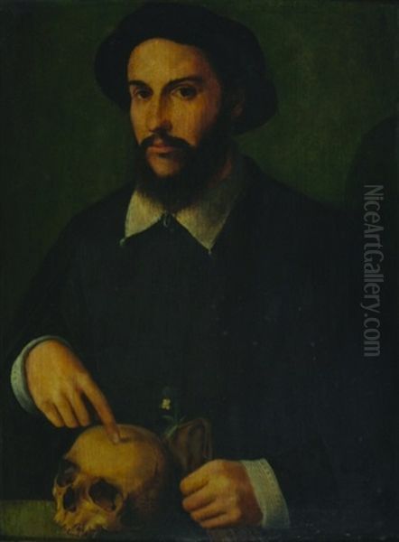 Portrait Of A Gentleman With A Skull Oil Painting by Bartholomaeus Bruyn the Elder