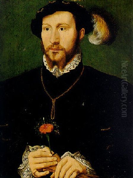 Portrait Of A Man Holding A Carnation Oil Painting by Bartholomaeus Bruyn the Elder