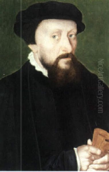 Portrait Of A Gentleman Holding Gloves Oil Painting by Bartholomaeus Bruyn the Elder