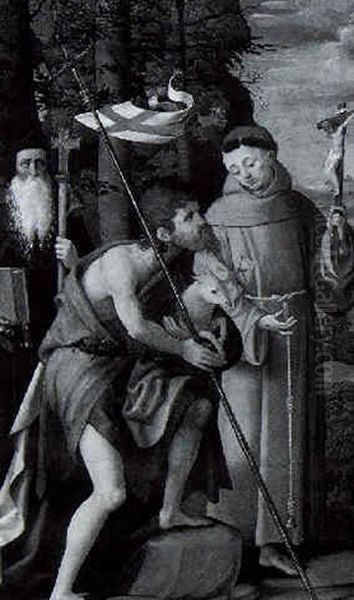 Saints Anthony Abbot, John The Baptist, Francis Of Assisi Oil Painting by Bartholomaeus Bruyn the Elder