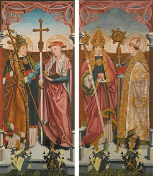 The Four Church Fathers: Saints Gregory And Jerome; Saints Augustine And Ambrose Oil Painting by Bartholomaeus (Barthel) Bruyn the Younger