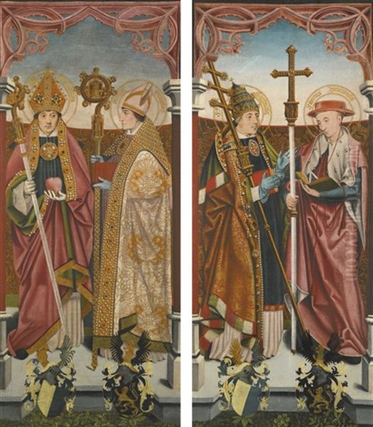 The Four Church Fathers: Saints Gregory And Jerome; Saints Augustine And Ambrose Oil Painting by Bartholomaeus (Barthel) Bruyn the Younger