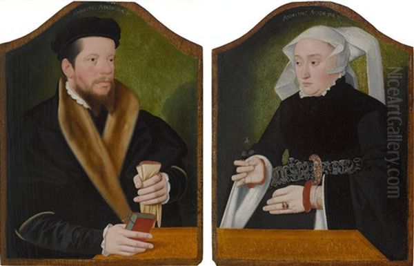 Bildnisse Eines Burgerlichen Ehepaares (pair) Oil Painting by Bartholomaeus (Barthel) Bruyn the Younger