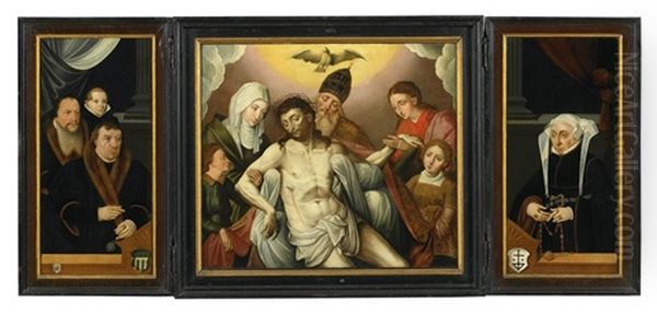 Triptychon Mit Stifterportrats Oil Painting by Bartholomaeus (Barthel) Bruyn the Younger