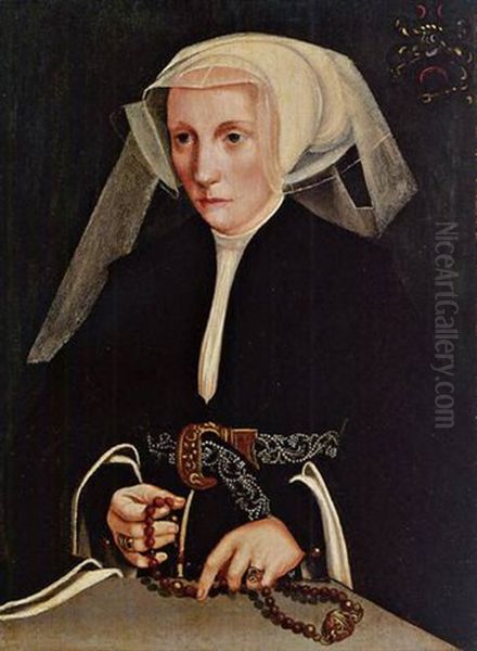 Portrait Of A Lady Holding A Rosary Oil Painting by Bartholomaeus (Barthel) Bruyn the Younger