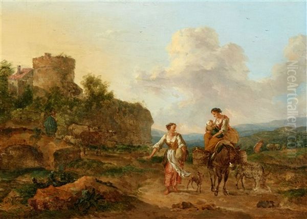 Two Landscapes With Shepherdesses Oil Painting by Abraham de Bruyn