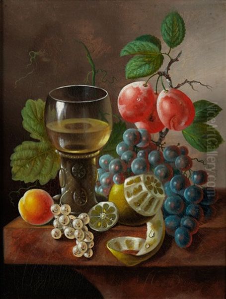 Stillleben Mit Fruchten Und Weinglas Oil Painting by Johannes Cornelis de Bruyn