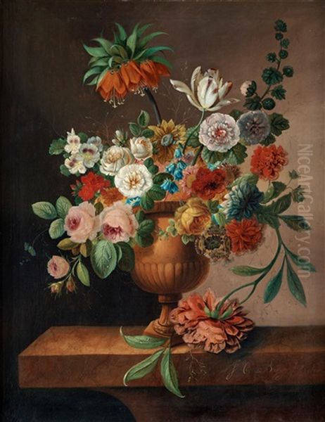 Stilleben Med Blommor Pa Stenskiva Oil Painting by Johannes Cornelis de Bruyn