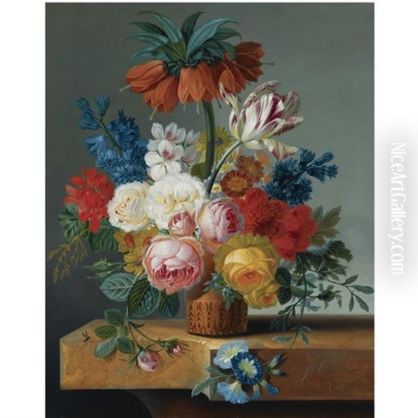 A Flower Still Life Oil Painting by Johannes Cornelis de Bruyn