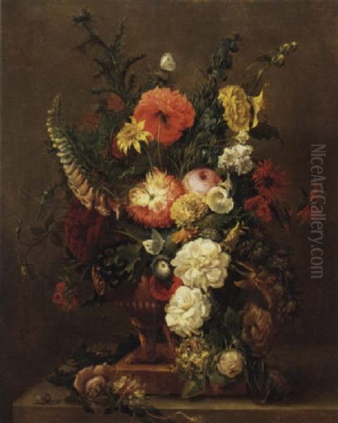 Still Life With Urn Of Flowers Oil Painting by Johannes Cornelis de Bruyn