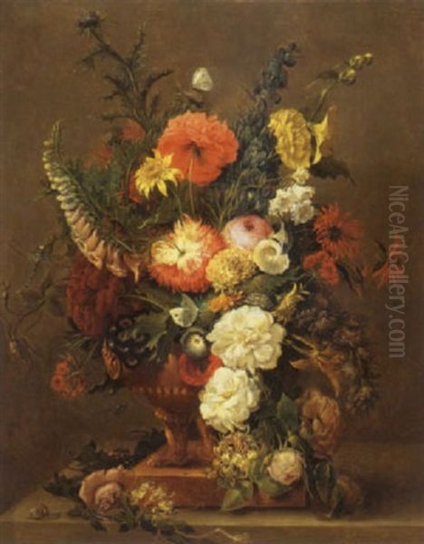 Still Life With Urn Of Flowers Oil Painting by Johannes Cornelis de Bruyn