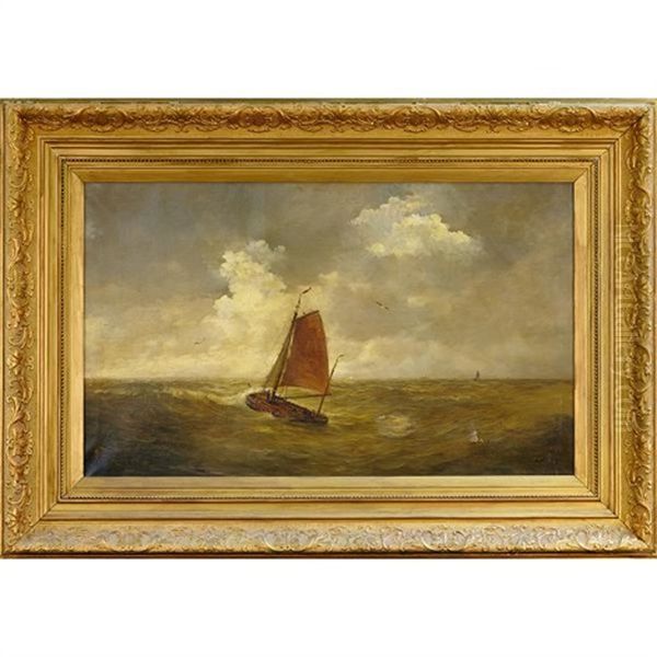 Dutch Fishing Boat In Deep Seas Oil Painting by P. Bruyn