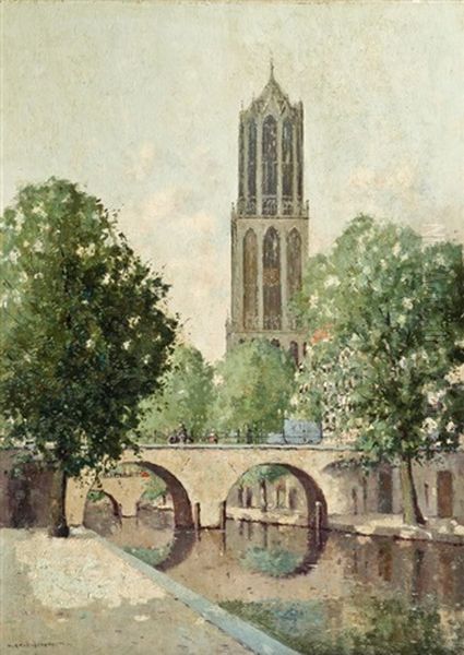 Grachtenansicht In Utrecht Mit Blick Auf Den Dom Oil Painting by Nicolaas Bruynesteyn