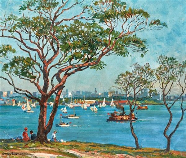 Sydney Harbour Oil Painting by Charles David Jones Bryant