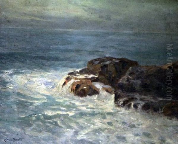 Waves Breaking On The Shore Oil Painting by Charles David Jones Bryant