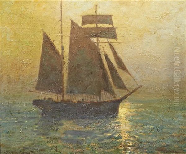 Sailing Vessel At Sunset Oil Painting by Charles David Jones Bryant