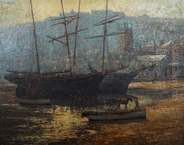 Ship In Port Oil Painting by Charles David Jones Bryant