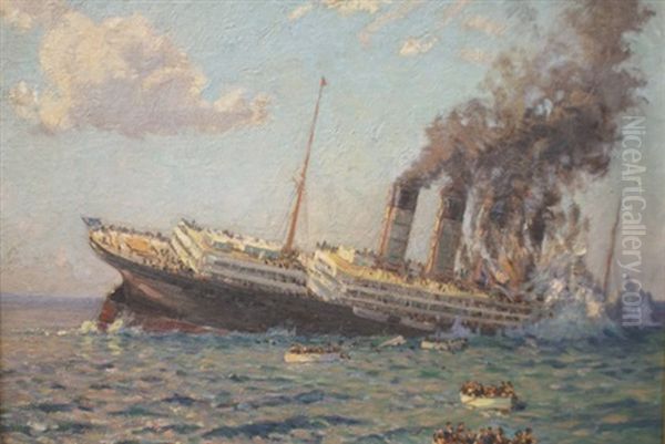 The Loss Of The Lusitania Oil Painting by Charles David Jones Bryant