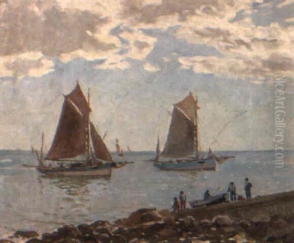 Sunny Boats, Concarneau Oil Painting by Charles David Jones Bryant