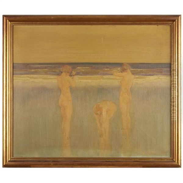 Nudes By Water's Edge Oil Painting by Everett Lloyd Bryant