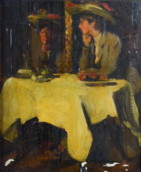 Parisian Cafe Oil Painting by Everett Lloyd Bryant