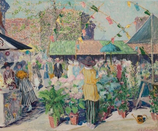 Flower Market Oil Painting by Everett Lloyd Bryant