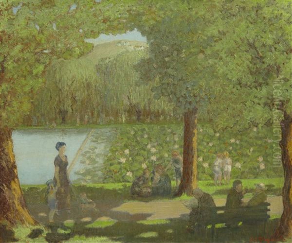 Summer Stroll In Echo Park, Los Angeles Oil Painting by Everett Lloyd Bryant