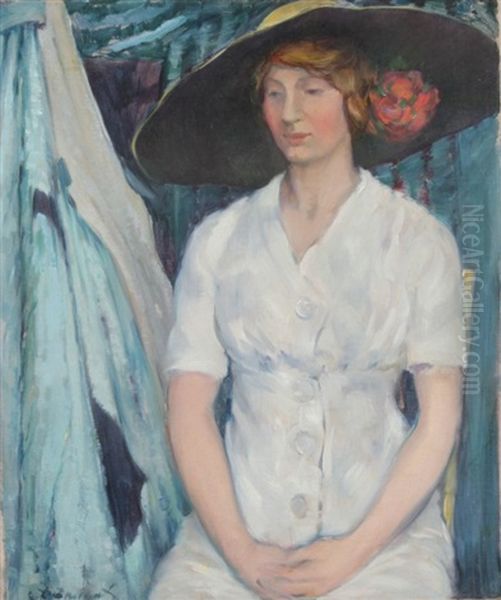 Portrait Of A Woman In White Dress Oil Painting by Everett Lloyd Bryant