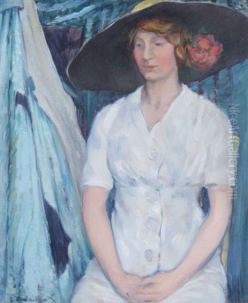 Portrait Of A Woman In White Dress Oil Painting by Everett Lloyd Bryant