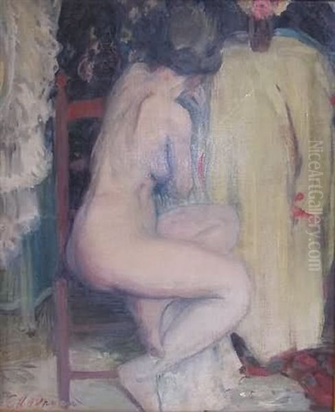 Impressionist Portrait Of A Nude Woman Seated With Her Back To The Observer And Leaning Her Chin On The Back Of The Chair Oil Painting by Everett Lloyd Bryant