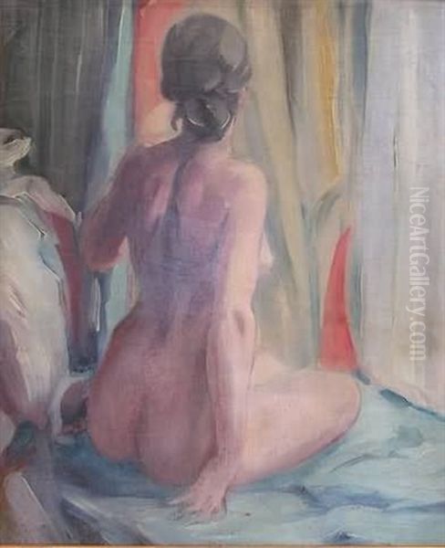 Impressionist Portrait Of A Nude Seated With Her Back To The Viewer Oil Painting by Everett Lloyd Bryant