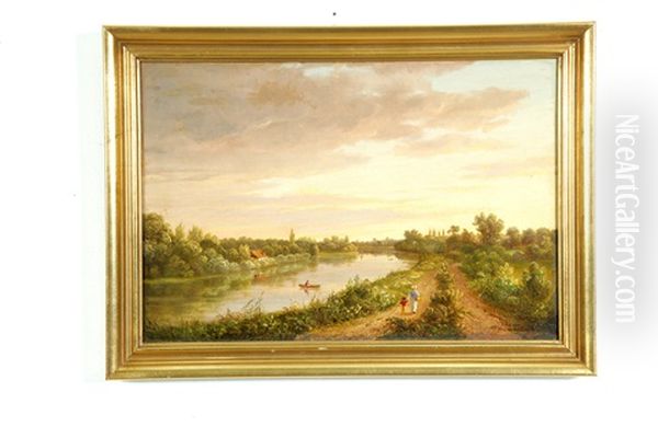 River Landscape Oil Painting by Cornelius ver Bryck