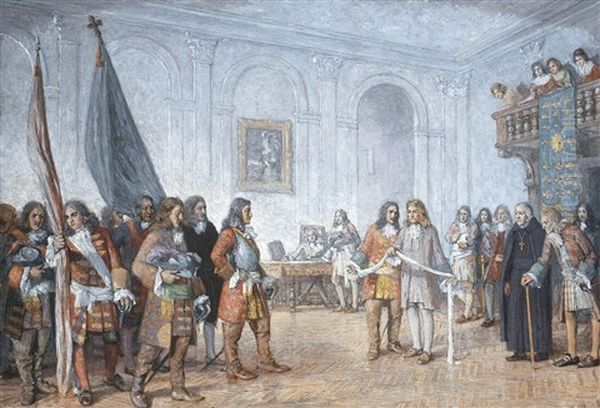 Frontenac Receiving Sir William Phips' Envoy Oil Painting by William Brymner