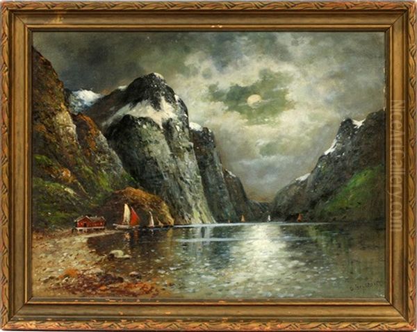 Moonlit Fjord Oil Painting by Olav Brysterp