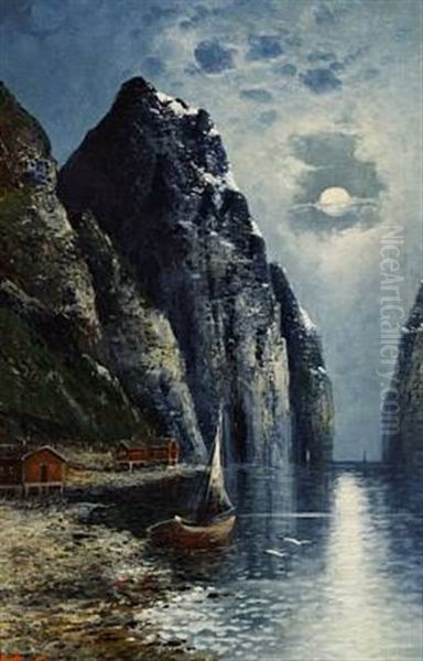 Views Of Norwegian Fiords (pair) Oil Painting by Olav Brysterp