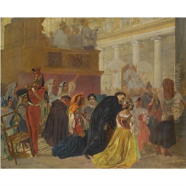 Return Of Pope Pius Ix To Rome In (study) Oil Painting by Karl Pavlovich Bryullov