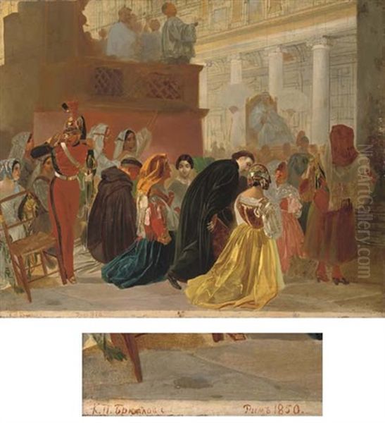 The Return Of Pope Pius Ix To Rome From Basillica Santa Maria Maggiore (study) Oil Painting by Karl Pavlovich Bryullov