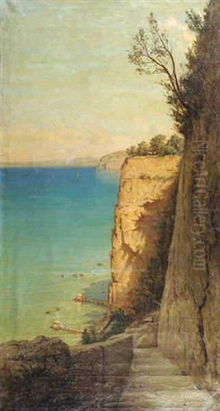 Vue De La Falaise Et Des Cabanes De Pecheurs En Contrebas Oil Painting by Pavel Aleksandrovich Bryullov