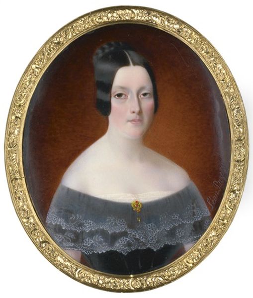 Portrait Der Josephine-elisabeth Le Francois (1807-1884), Geb. Gaugain, Gemahlin Des Nestor Le Francois, In Schwarzem Kleid Mit Weissem Spitzenrand Oil Painting by Leon Brzezinski