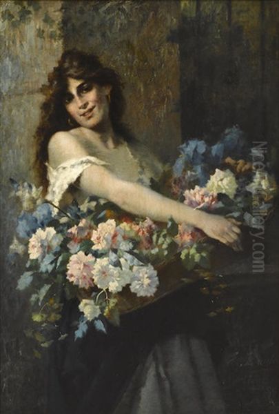 The Gipsy Flower Seller Oil Painting by Ermocrate Bucchi