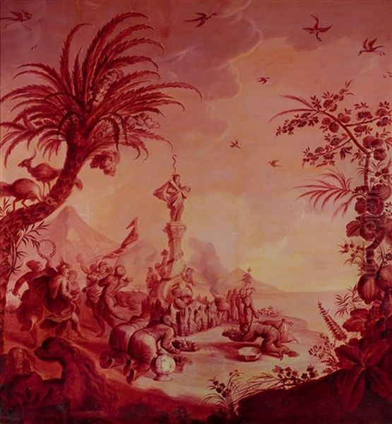 Grande Chinoiserie En Camaieu Rose Oil Painting by Jacques Francois Van der Buch