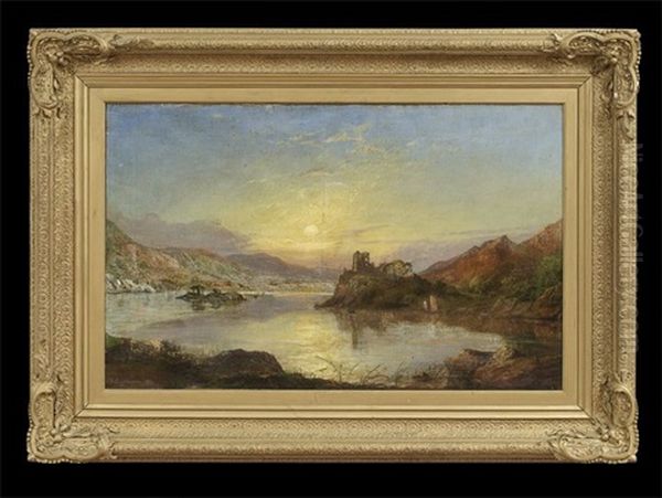 Mountainous Landscape With A Loch And Castle Ruins Oil Painting by George F. Buchanan