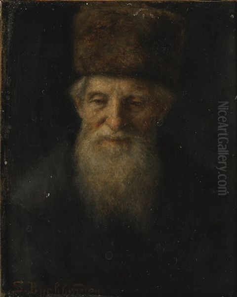 Portrait Of A Rabbi Oil Painting by Simeon Buchbinder